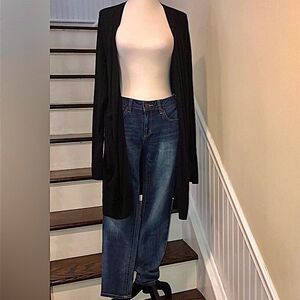 ANN TAYLOR Ladder Stitch Detail Flat Knit Open Black Cardigan Sz 2XL